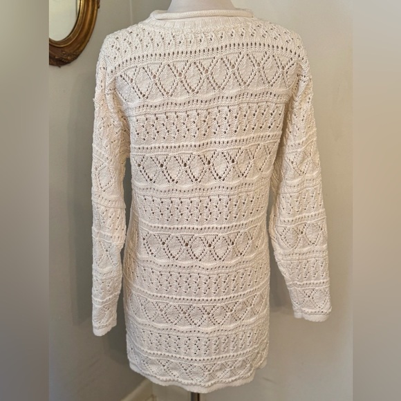 American Knitworks Cream Tunic Sweater Fisherman Long Knit White Pullover M - Picture 11 of 12